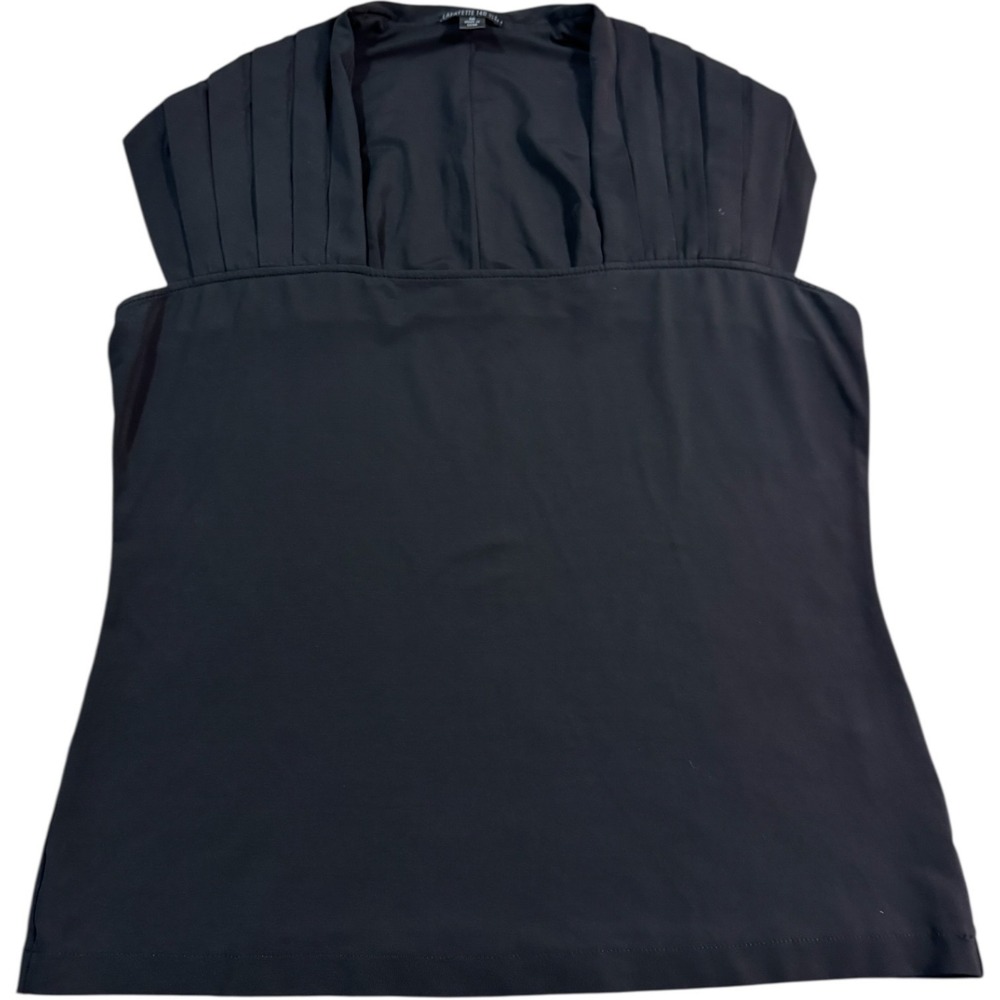 Lafayette 148 New York Black Pleated Sleeveless Top Blouse Size M‎